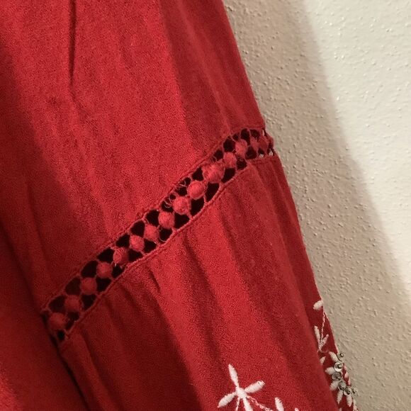 Sweet Magnolia Bohemian Boho Hippie Red Beaded Oversized Peasant Blouse Small - Picture 7 of 14